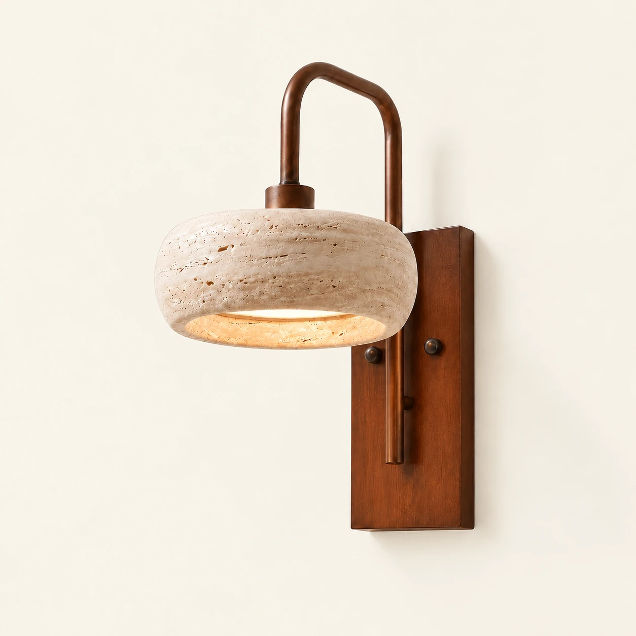 Rounded Travertine with Walnut Wood backplate