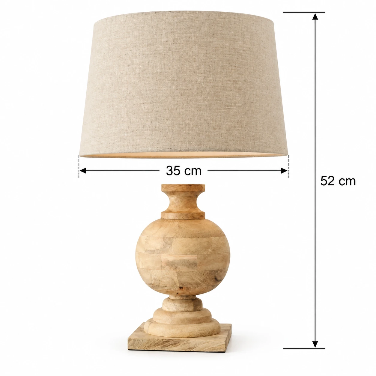 Mara Rustic Turned Wood Table Lamp — 10 dimensions
