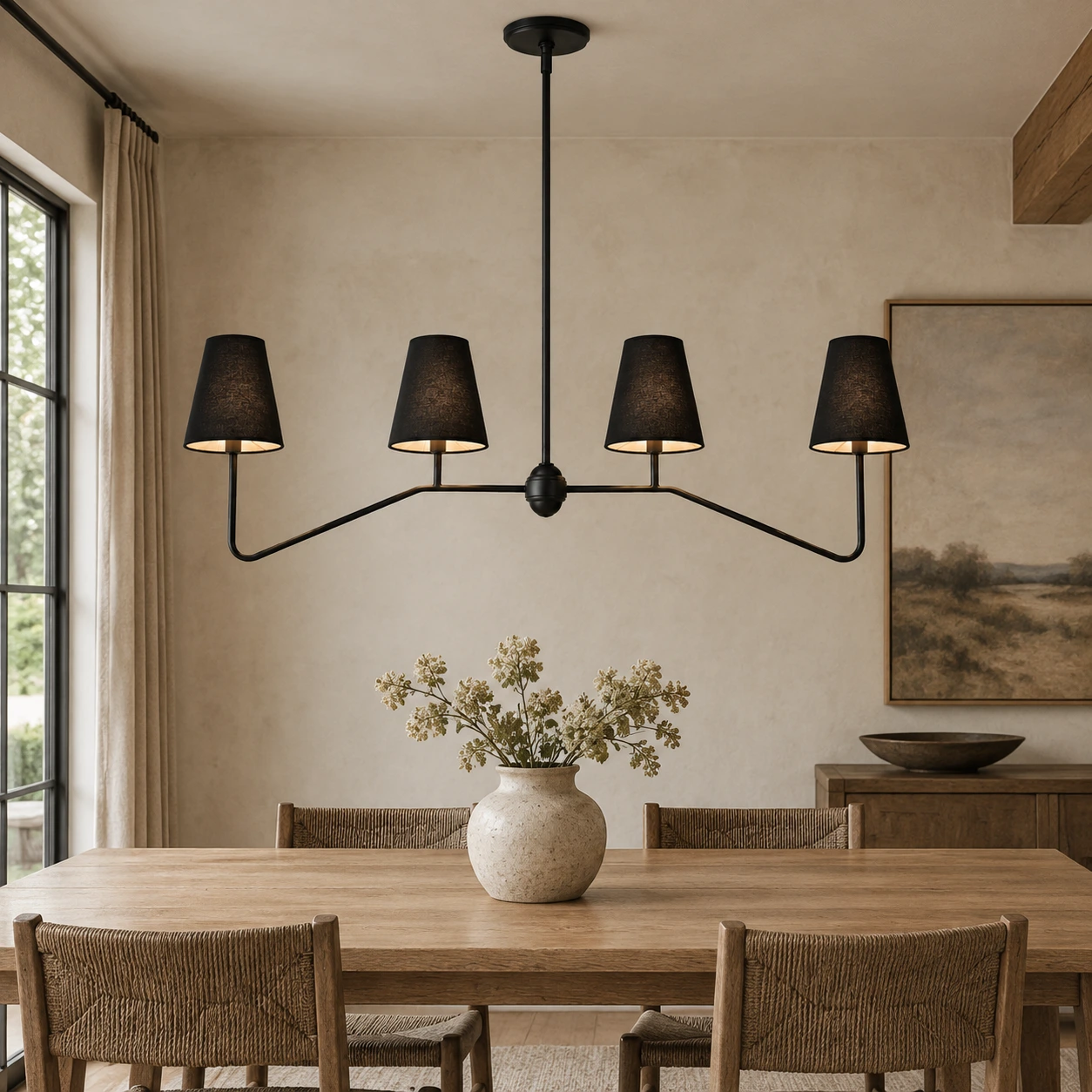 Four-light linear chandelier Black Shades core hero