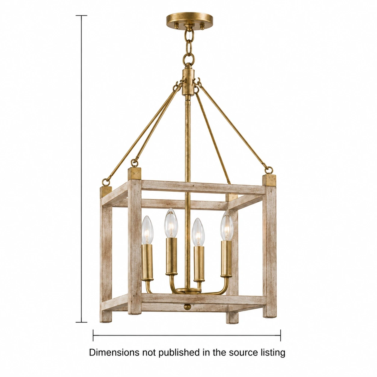 Milo American Rustic Four-Light Iron and Wood Chandelier specification graphic