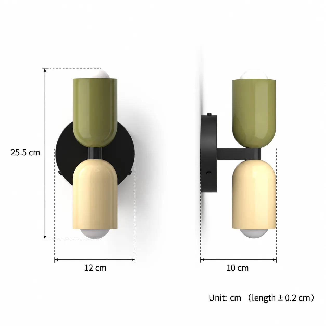 Pistis wall light dimensions: 25.5 cm high, 12 cm wide, 10 cm deep