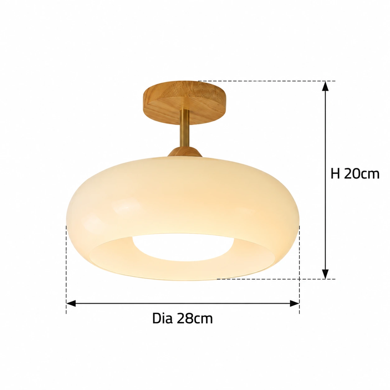 화이트 ceiling lamp dimension diagram: diameter 28 cm and total height 20 cm