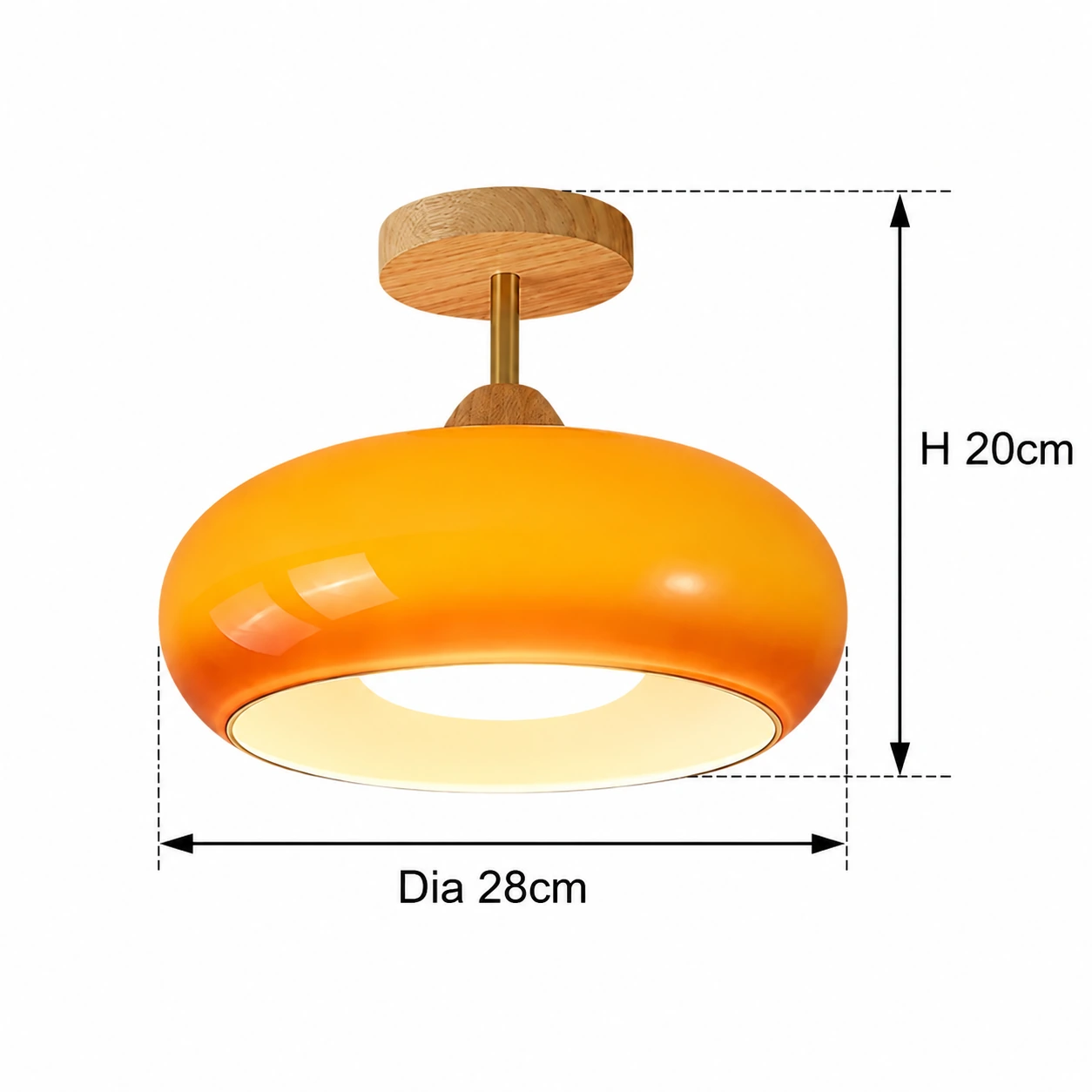 오렌지 ceiling lamp dimension diagram: diameter 28 cm and total height 20 cm