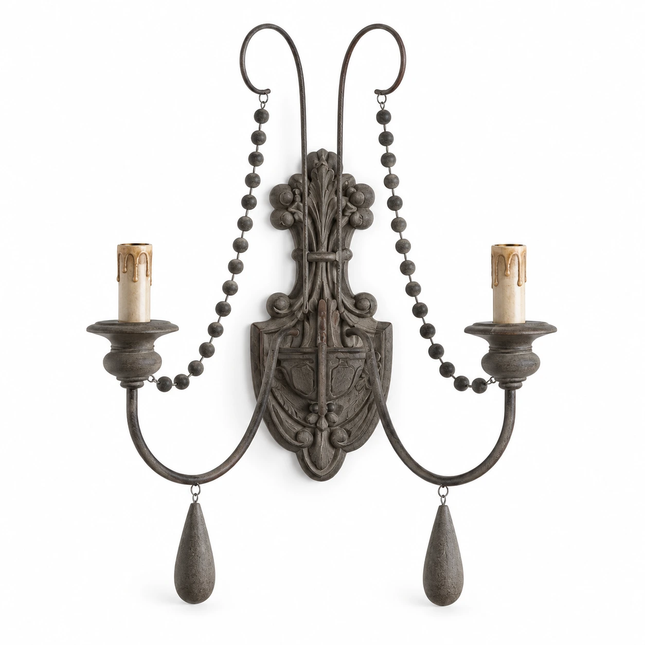 Mara Rustic Double-Arm Wood & Iron Wall Sconce — identity gray