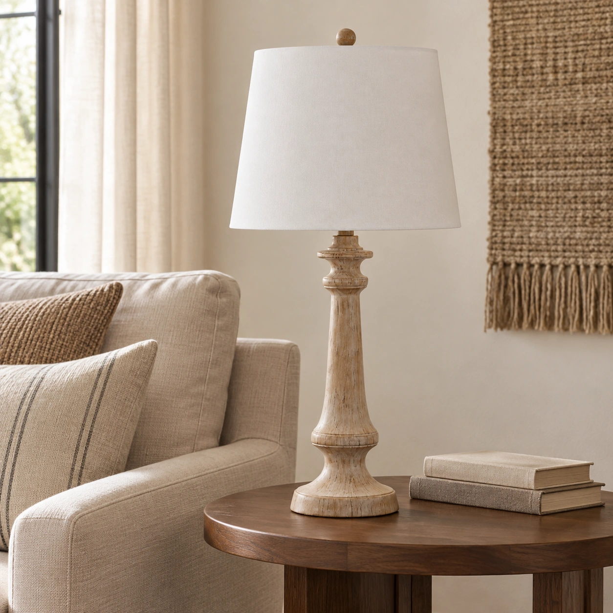 Clara turned wood table lamp scene 06 living