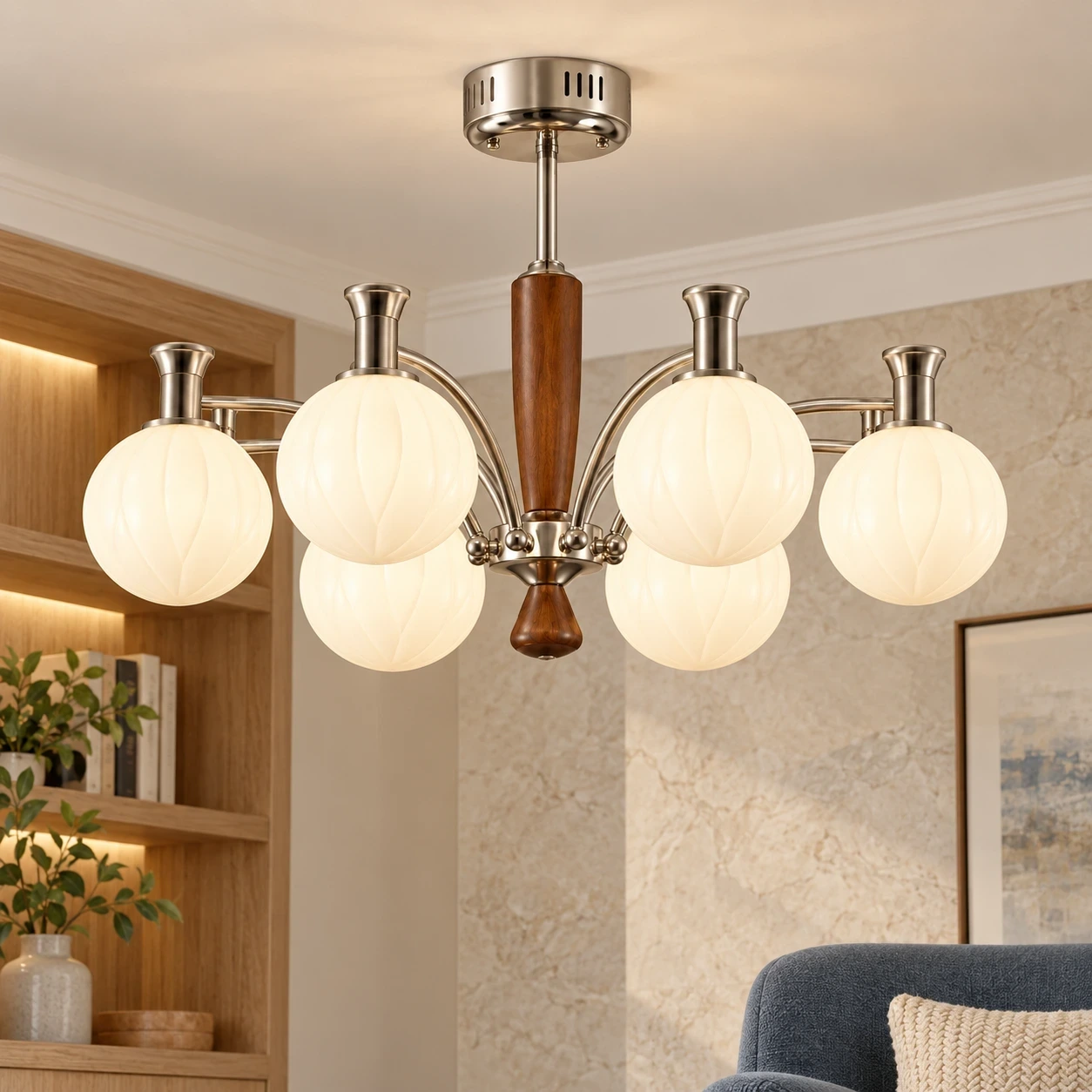 Wushlp Vintage Branch Wood Glass Chandelier in a bright kitchen