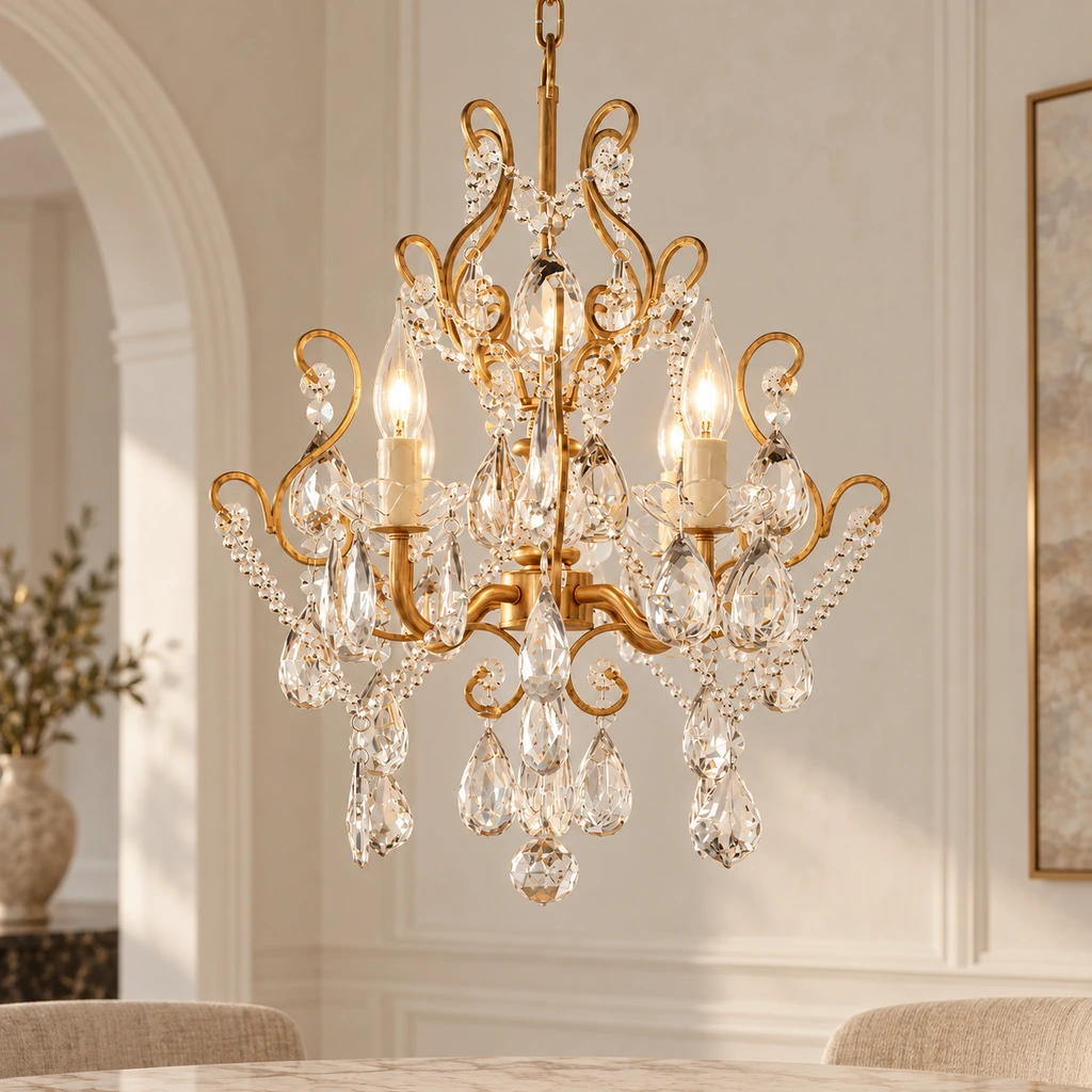 Celeste European Vintage Scrollwork Iron and Crystal Chandelier product image 1