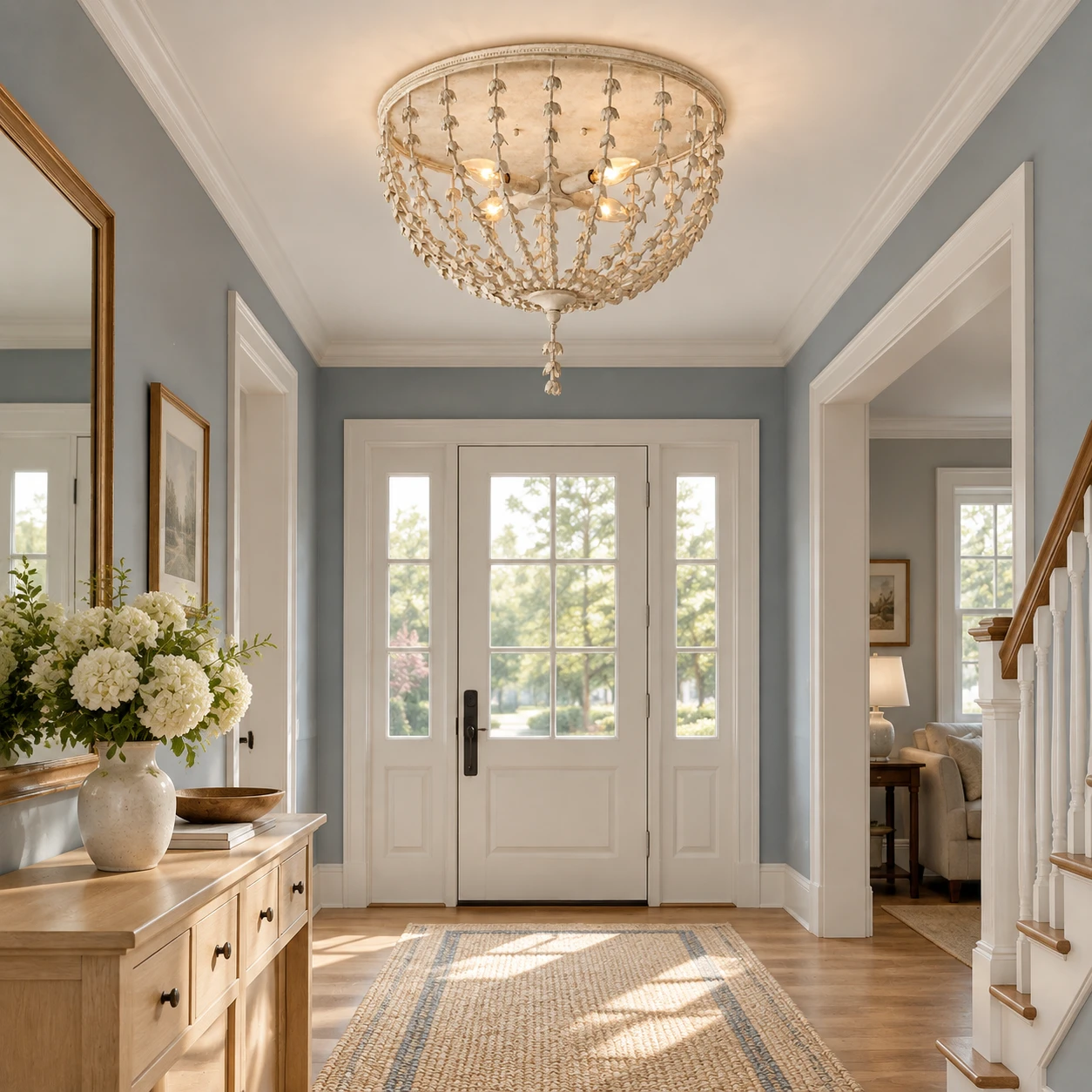 Scene · Everyday Hallway Ceiling with a floral flush-mount ceiling light