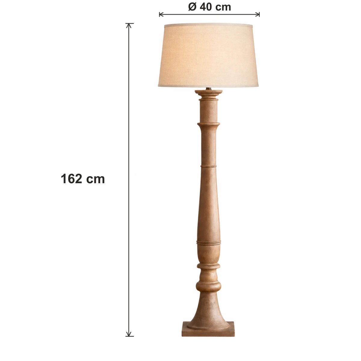 Vera Rustic Carved Wood Floor Lamp dimensions: 162 cm high, 40 cm diameter