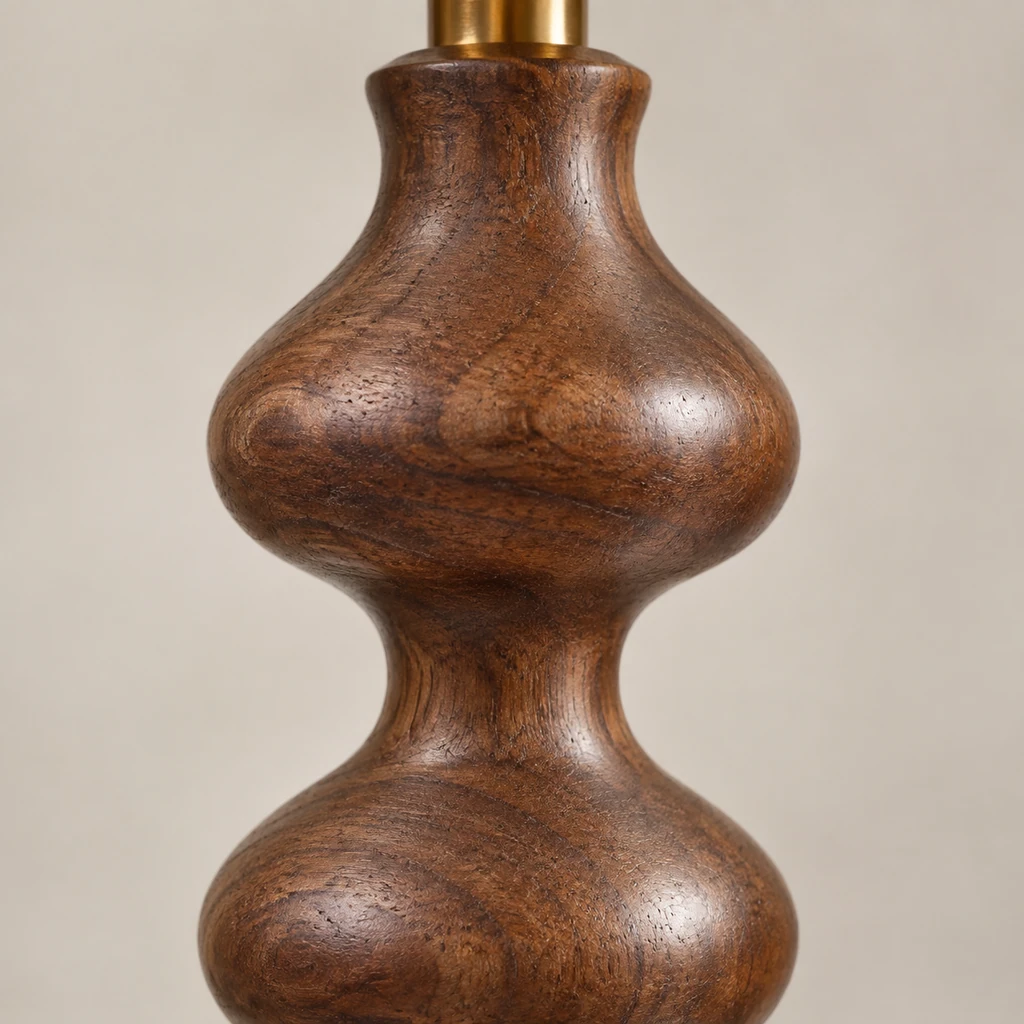 Close detail of the repeating turned walnut wood column