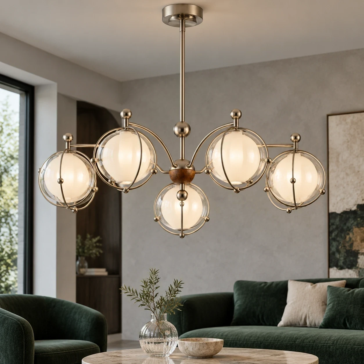 Wushlp Vintage Planet Glass Branch Chandelier in a hospitality setting