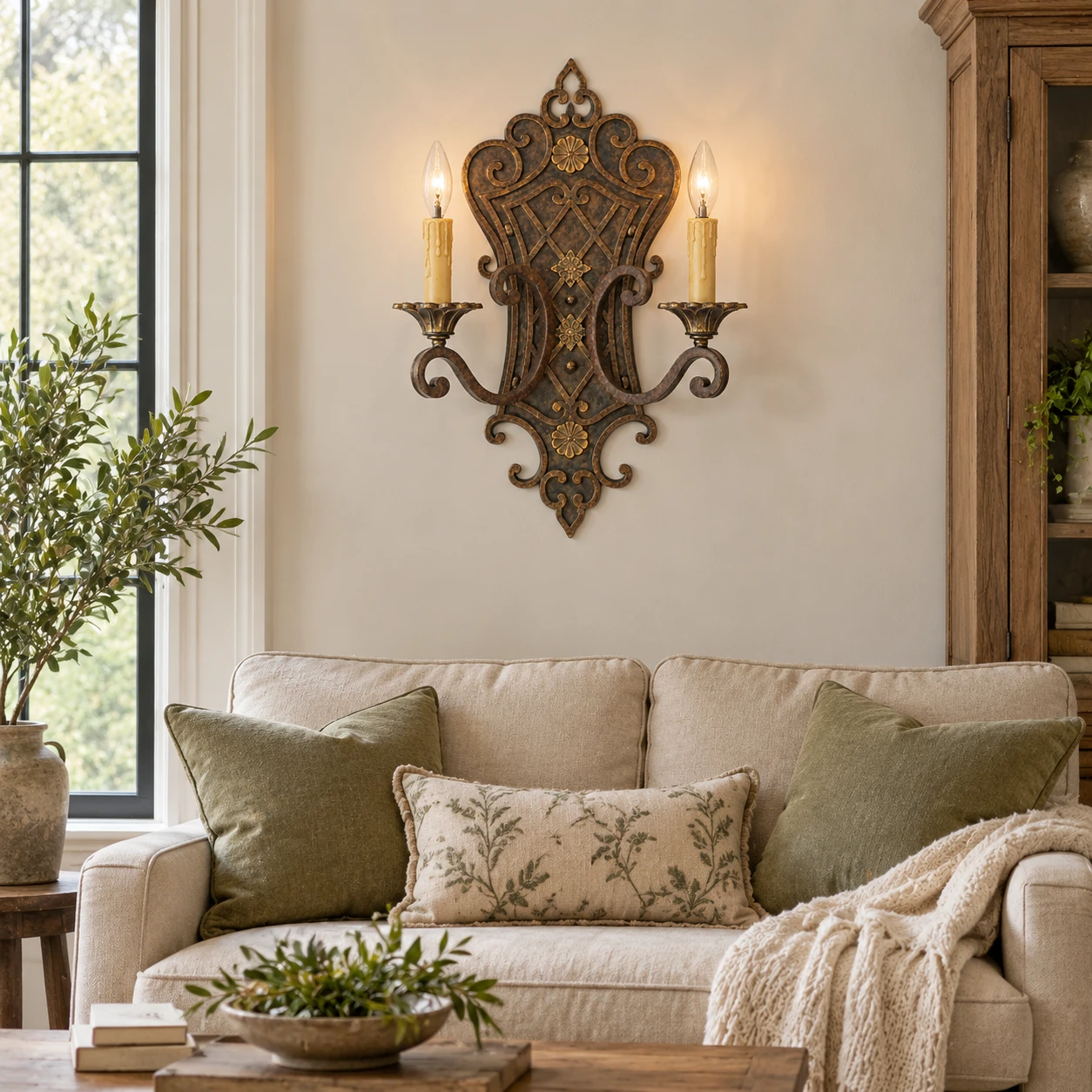 Elena French Decorative Iron Wall Sconce in a residential interior