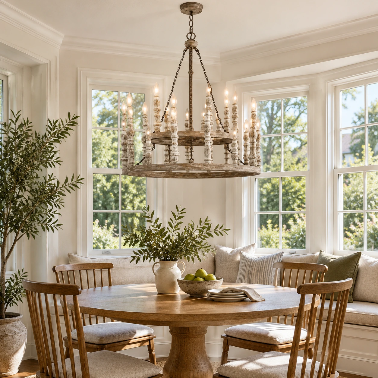 Mira Rustic Carved Wood Chandelier — 07 scene breakfast double