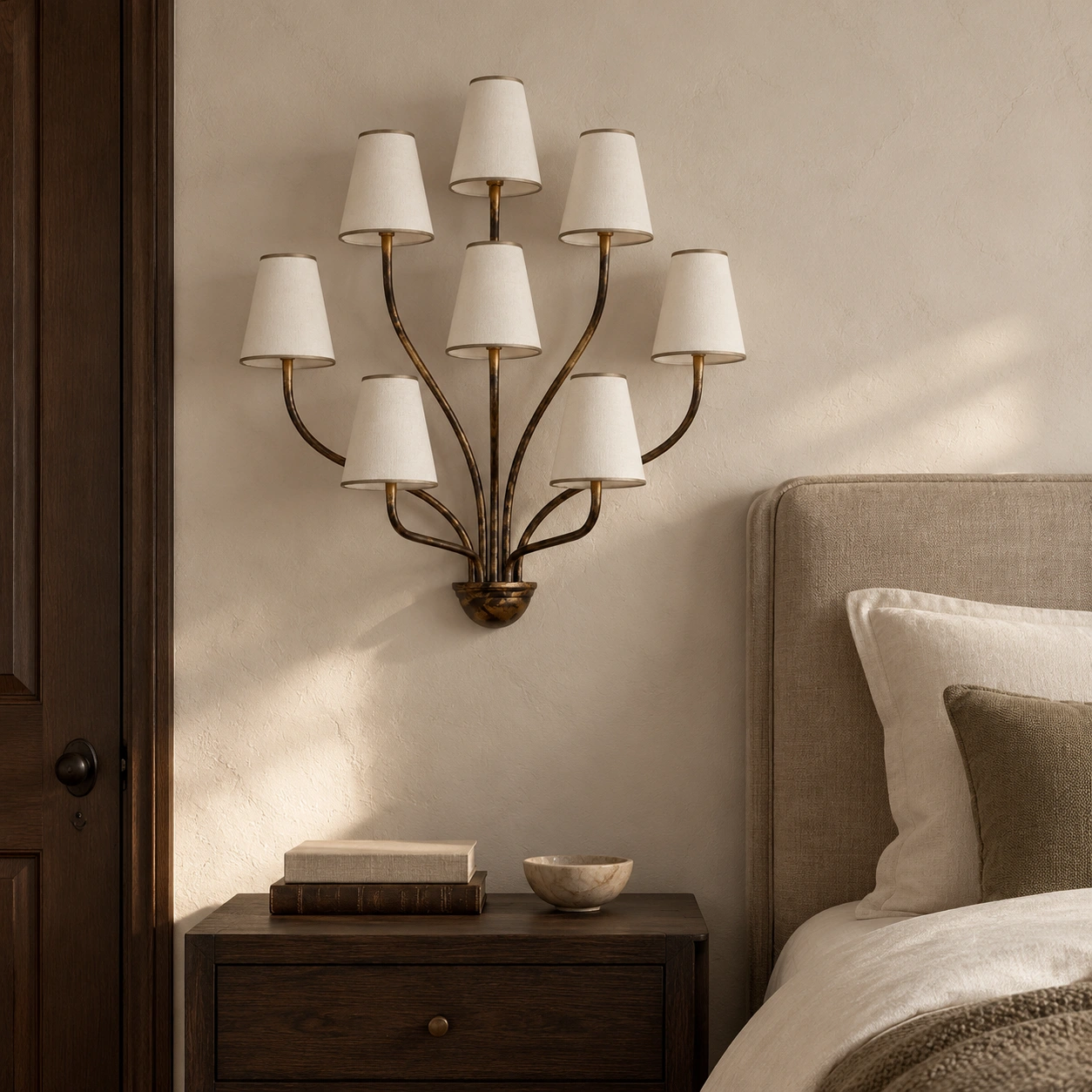 Avery carved solid wood wall sconce scene 02 bedroom