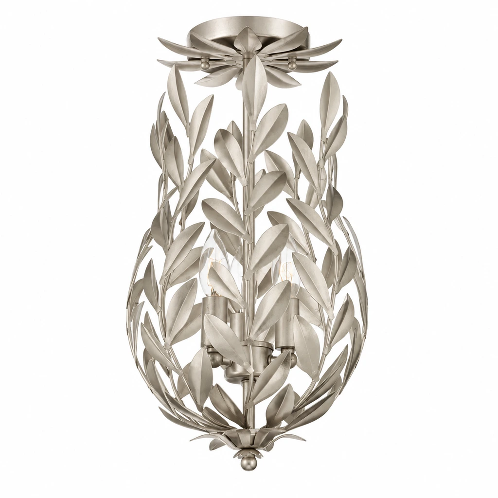 Silver leaf Aurelia pendant light on a white background
