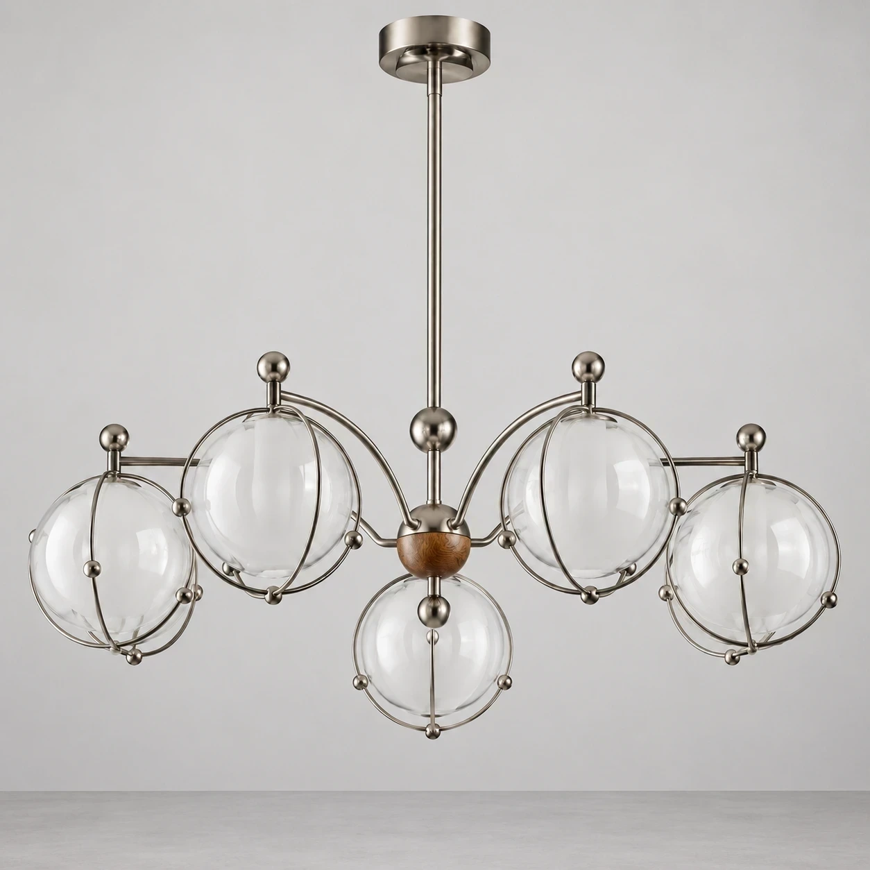 Wushlp Vintage Planet Glass Branch Chandelier switched off in a neutral studio