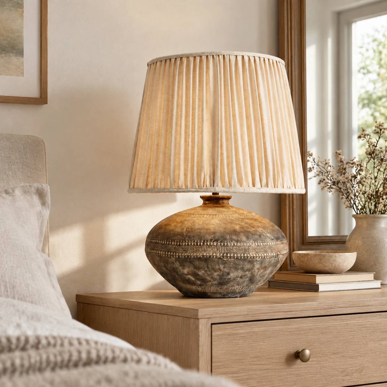Clara French Carved Wood Table Lamp in a residential interior