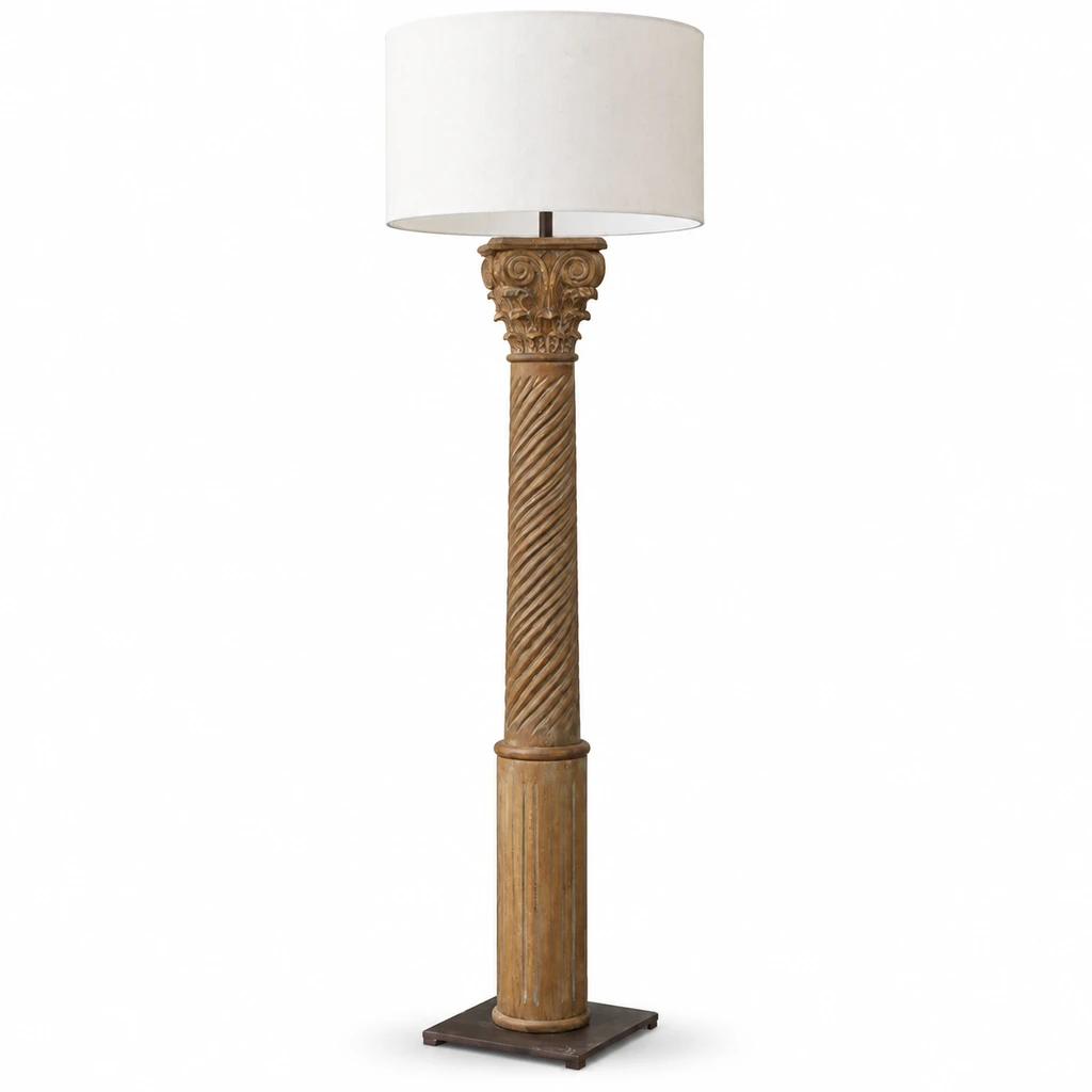 Alden carved wood floor lamp on a clean white background