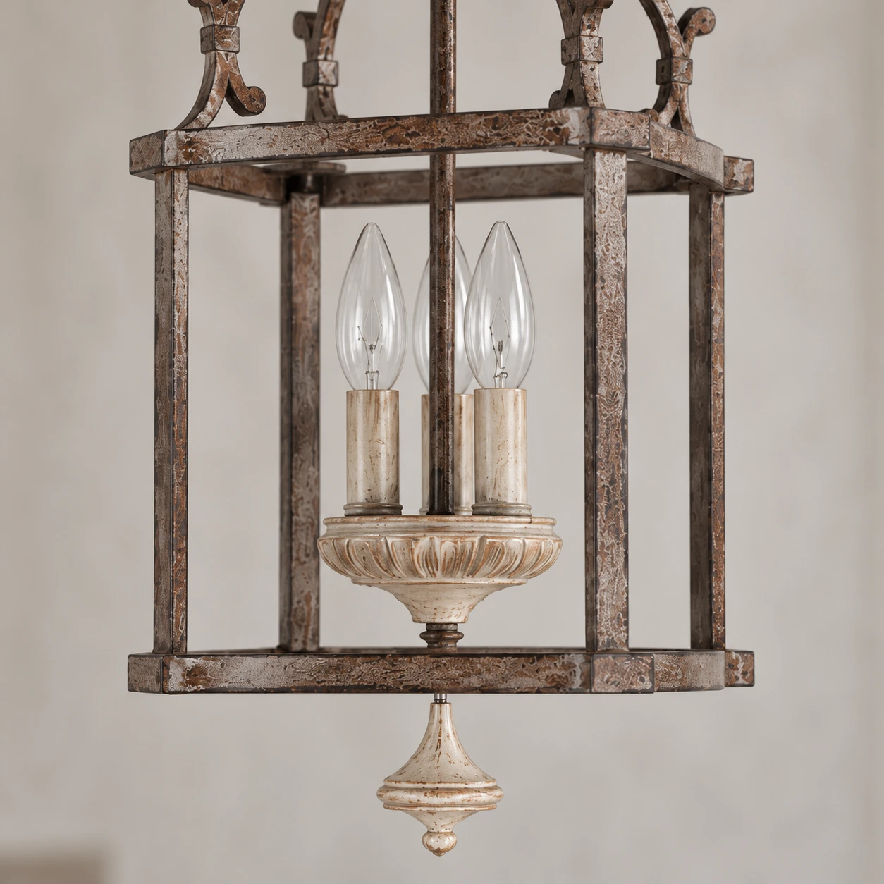 Lena Rustic Birdcage Iron Pendant Light glass finial detail