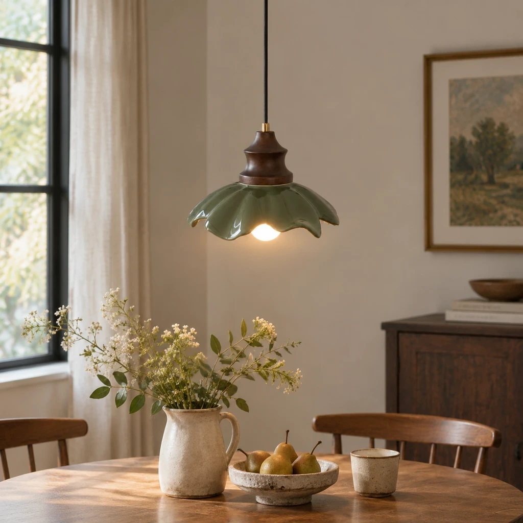 Clara French Flower Glass Pendant Light in a dining or living setting
