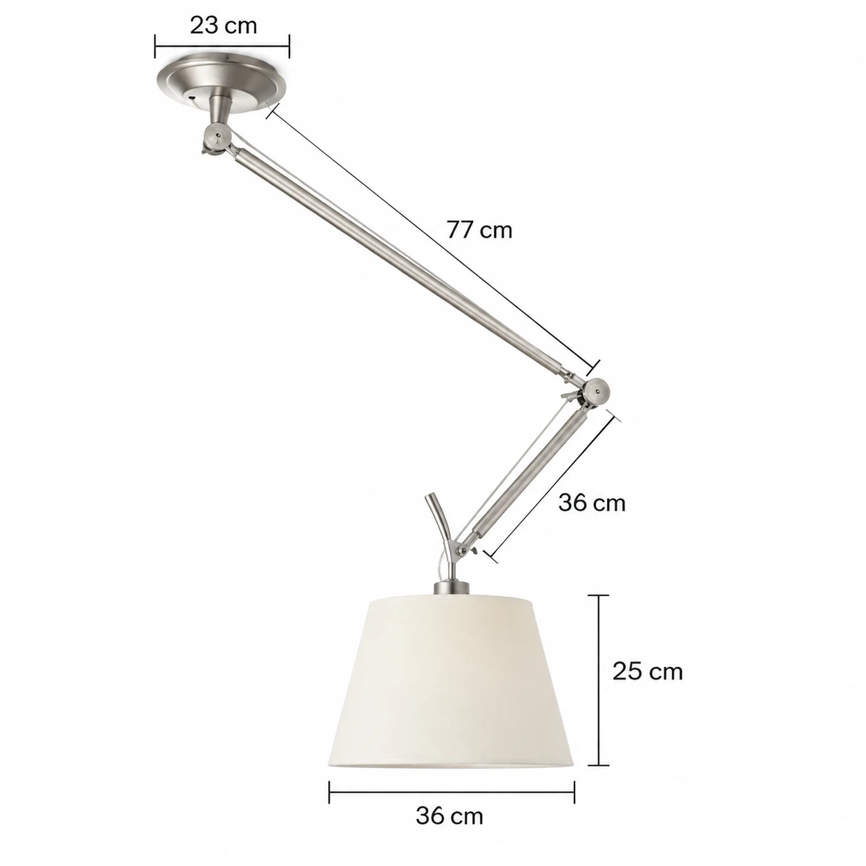 Mara Bauhaus Swing Arm Iron Pendant Light — dimension large