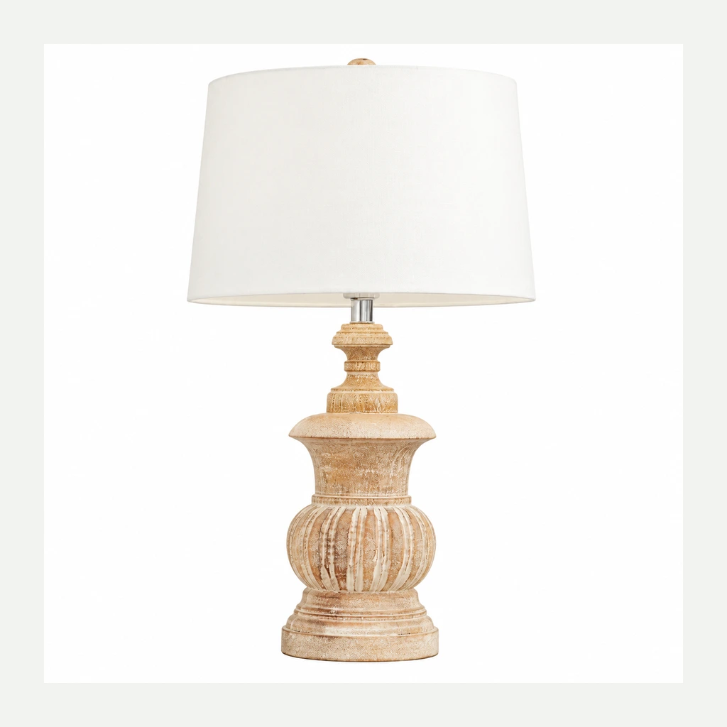 Elodie French Country Carved Wood and Fabric Table Lamp product image 8