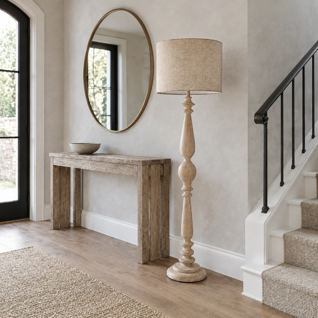 Hadley floor lamp in a restrained entry hall
