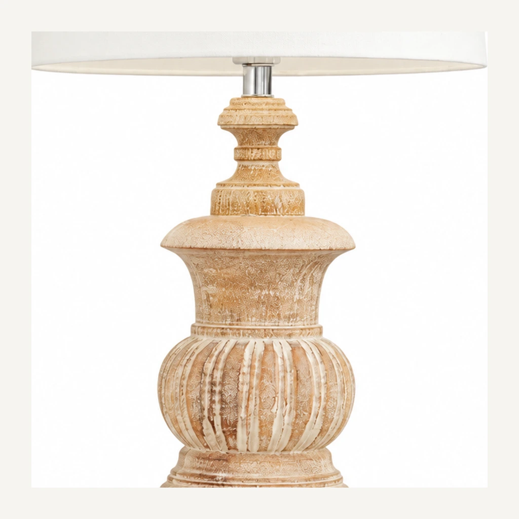 Elodie French Country Carved Wood and Fabric Table Lamp product image 9