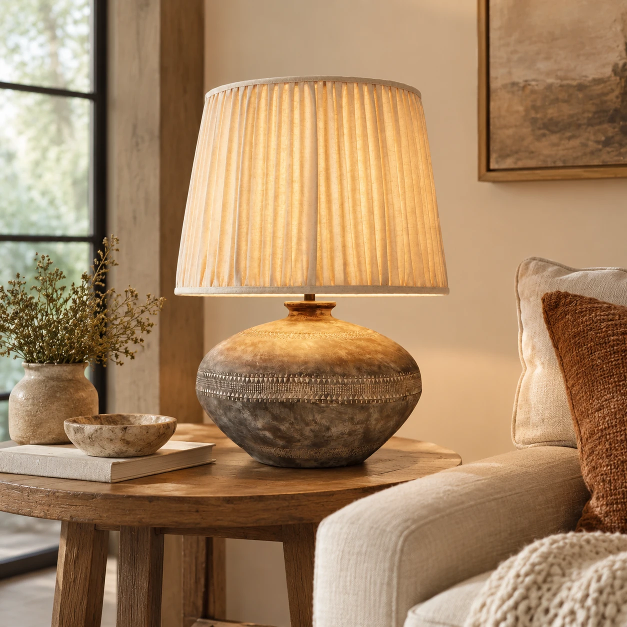 Clara French Carved Wood Table Lamp in a residential interior