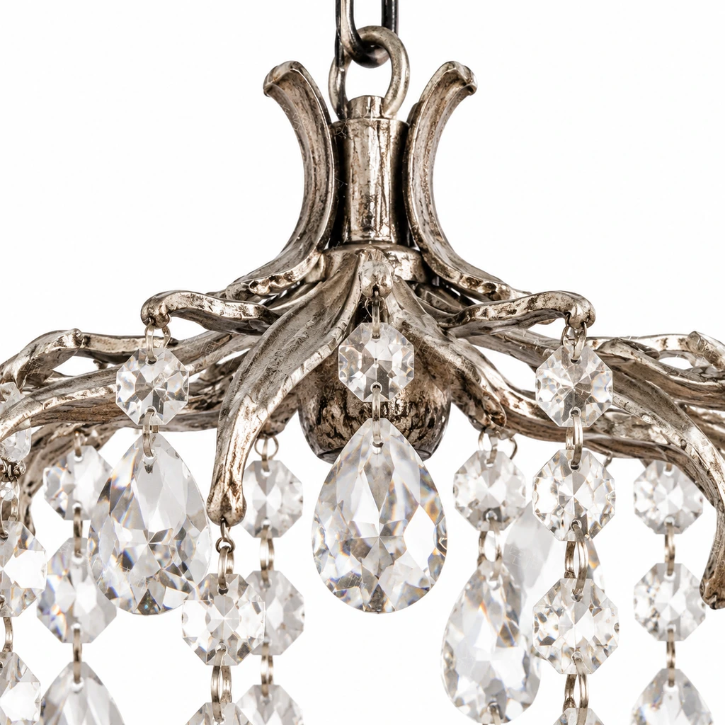Close view of the clear faceted crystal strands