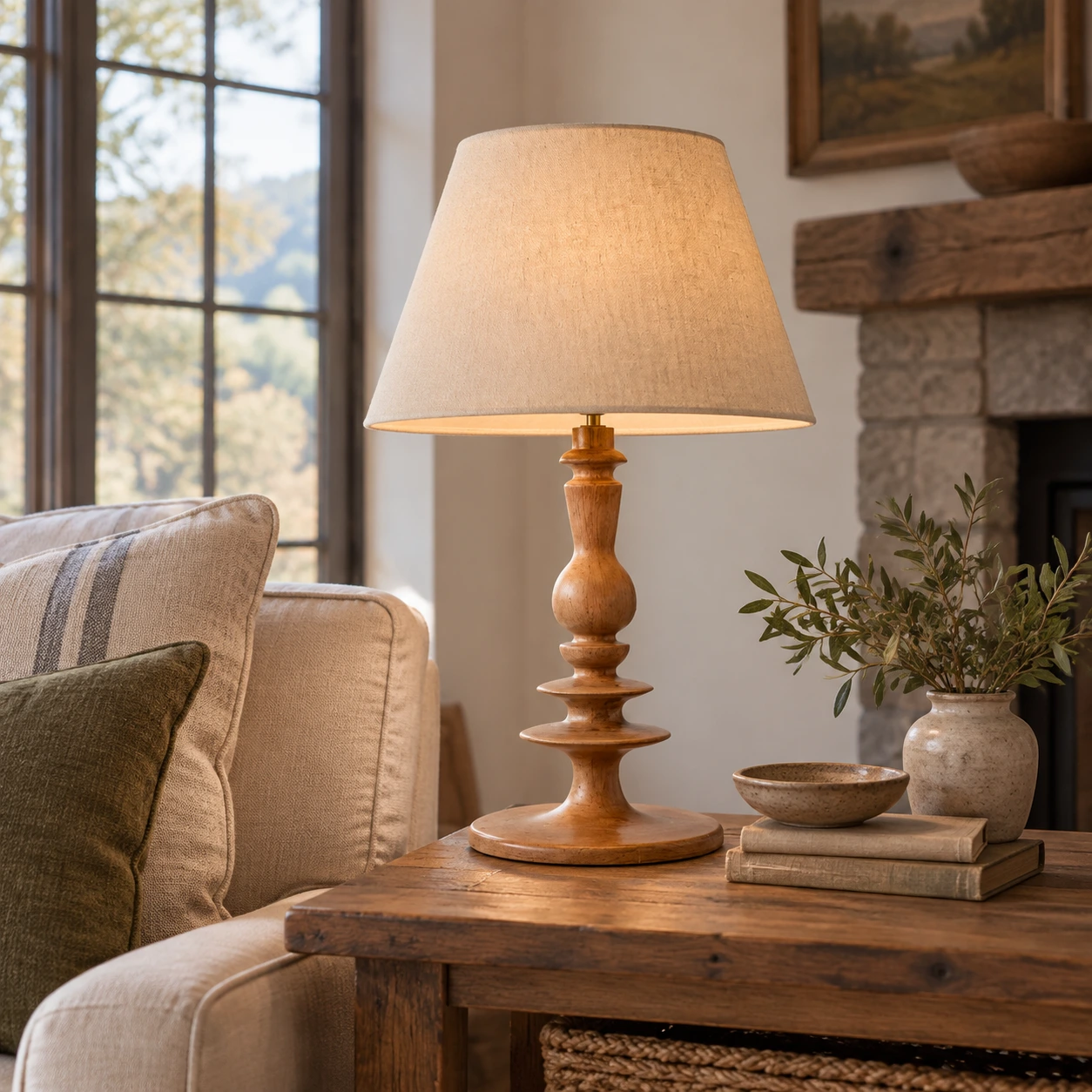 Lampe de table rustique en bois dans une chambre résidentielle