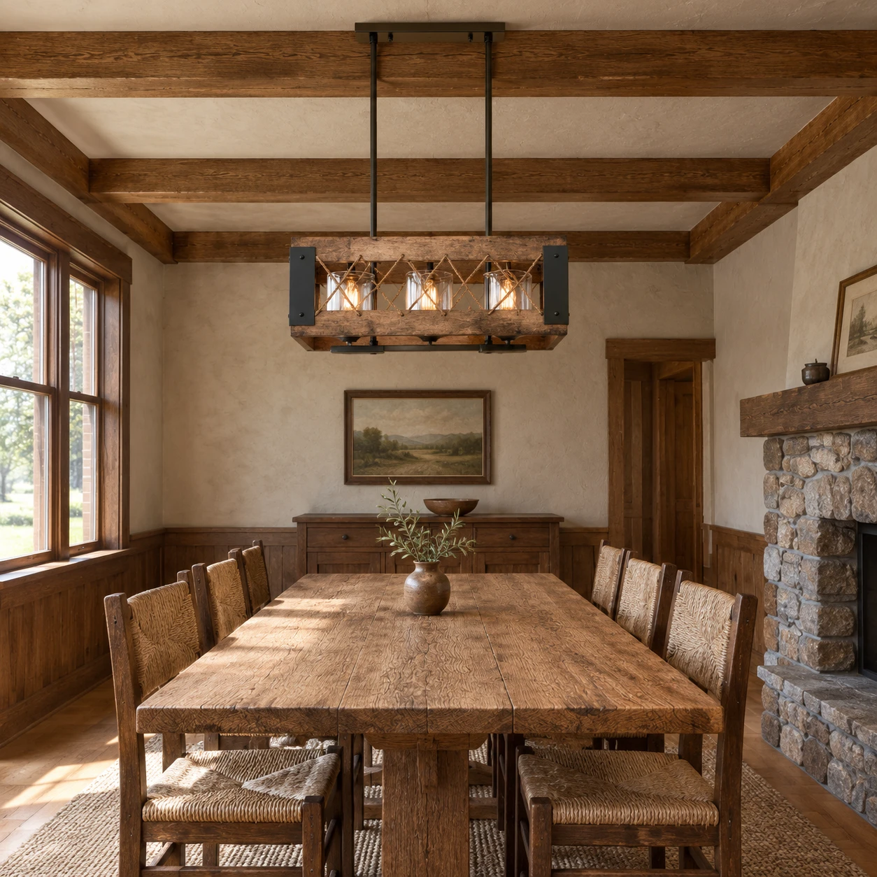 Maren Rustic Branching Wood Chandelier scene