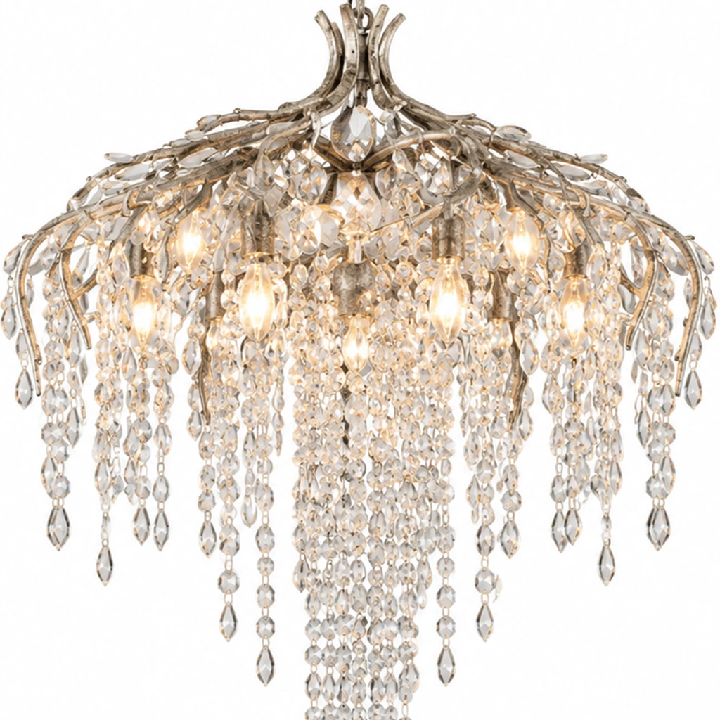 Close view of the upper crystal crown and aged-silver frame