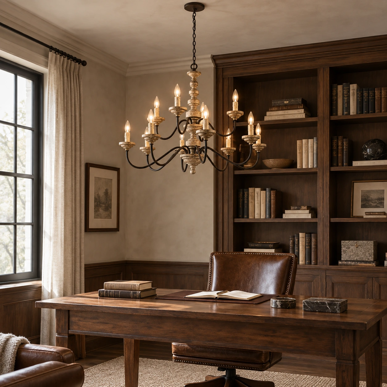 Aurelia French-country wood pendant light scene