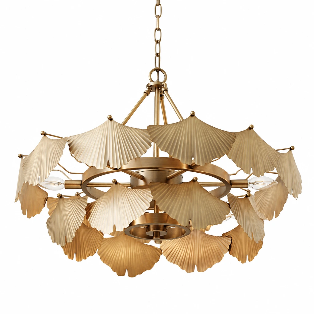 Lina vintage-copper ginkgo-leaf chandelier on white