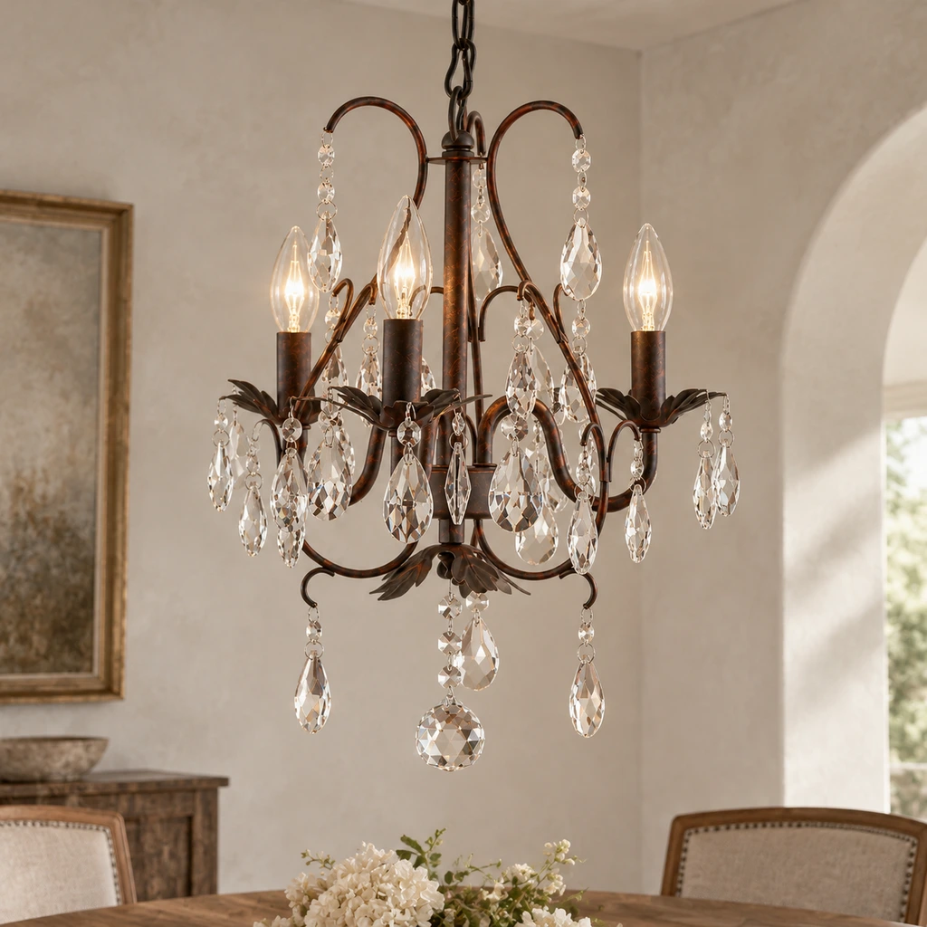 Rowan American Vintage Crystal-Drop Iron and Crystal Chandelier product image 1
