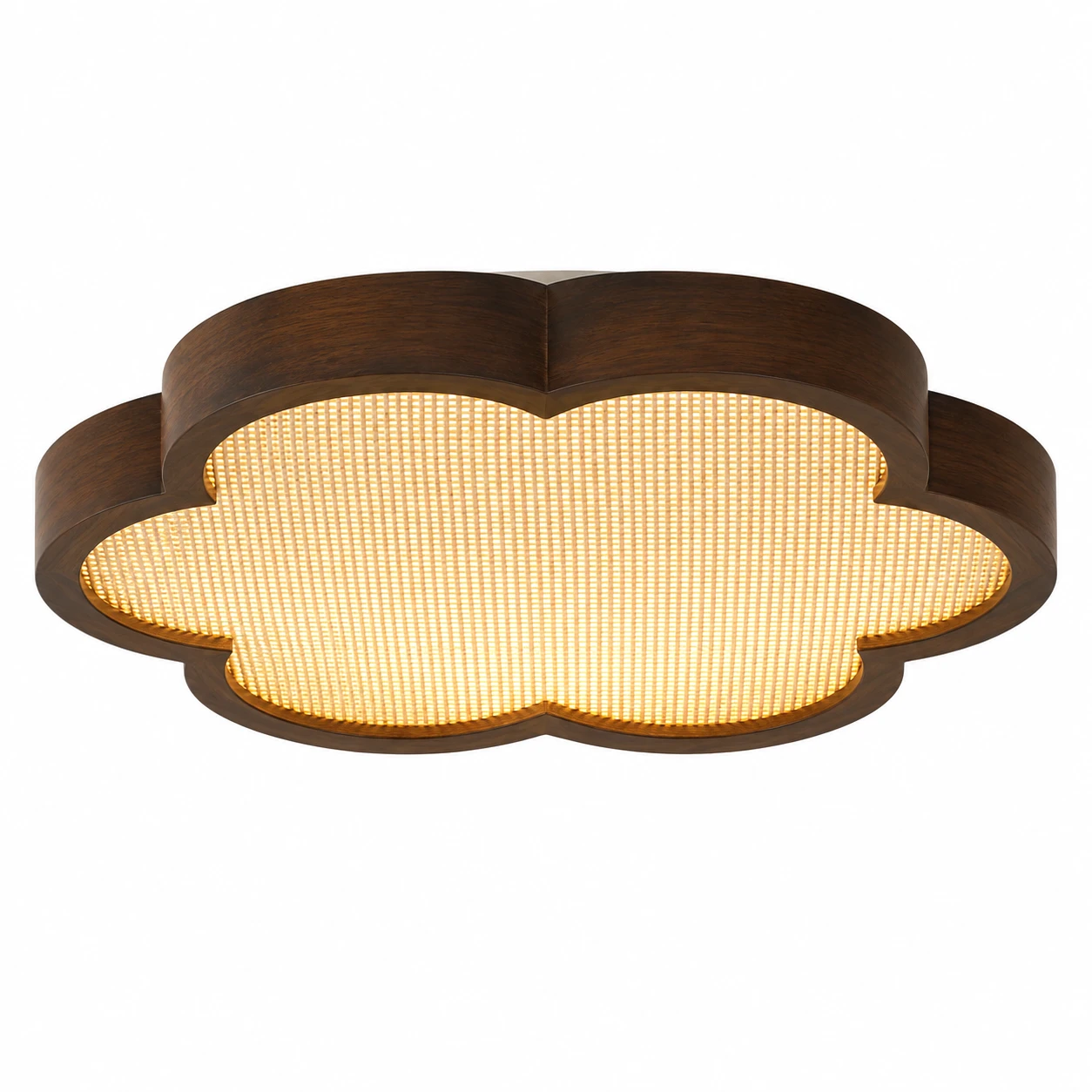 Mira Vintage Floral Walnut Wood Flush Mount Ceiling Light — 50 cm diameter on a white background