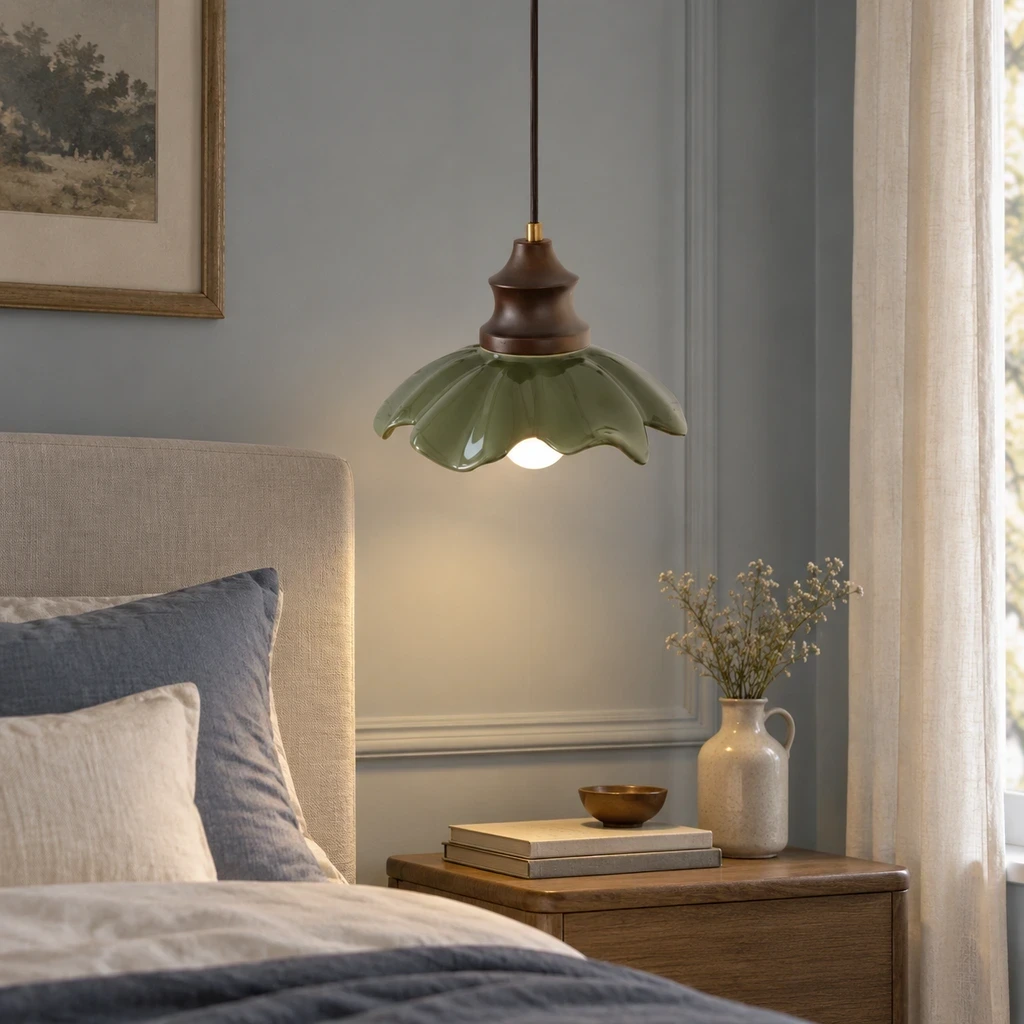 Clara French Flower Glass Pendant Light in a bedroom setting