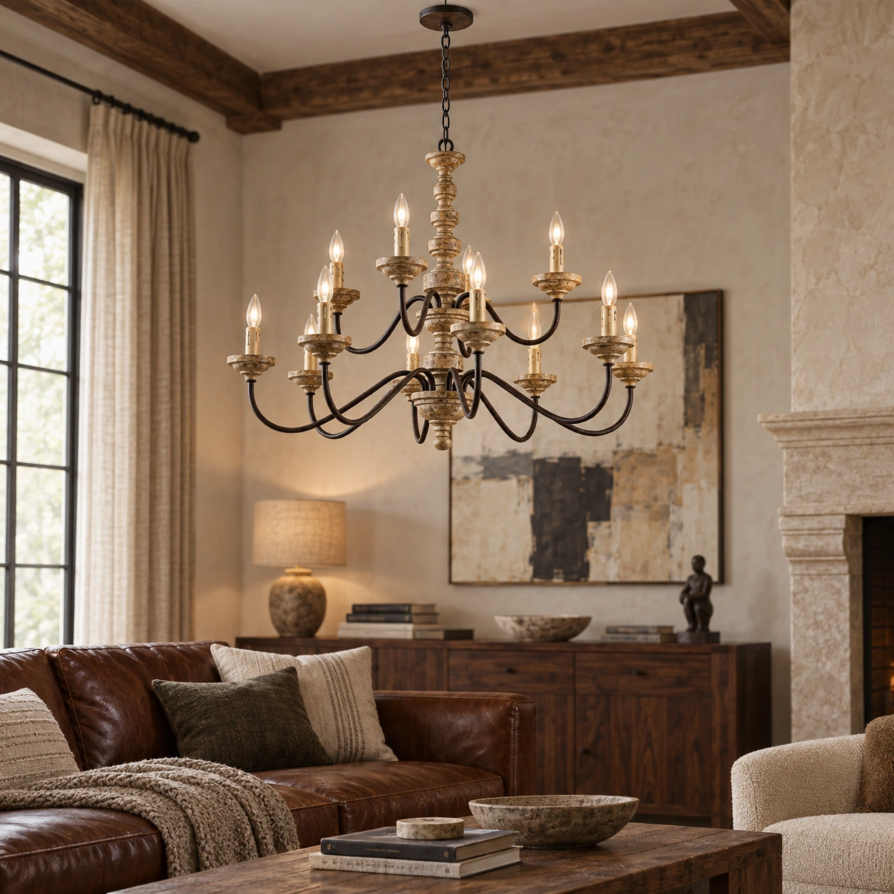 Aurelia French-country wood pendant light scene