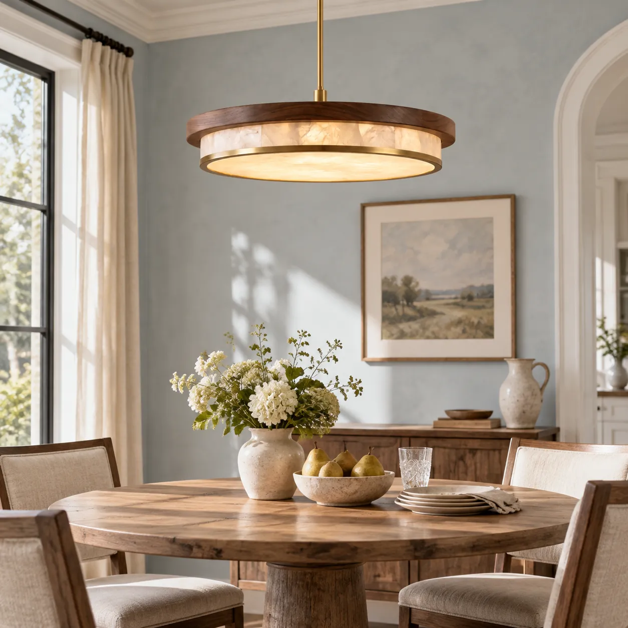 Avery Mid-Century Diffused Walnut Pendant Light image 2