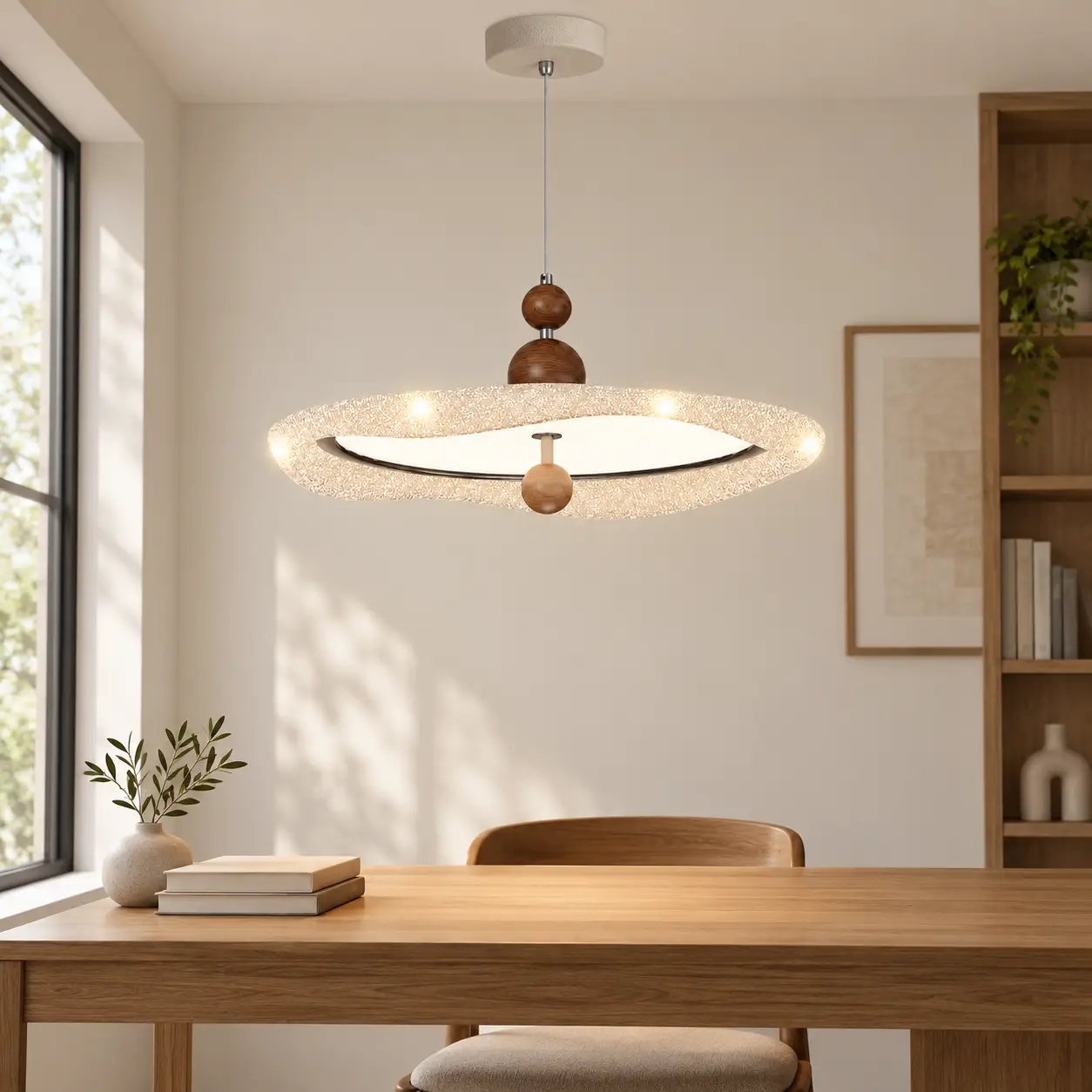 Elara Italian Minimalist Full-Spectrum Iron Acrylic Round Pendant Light study scene