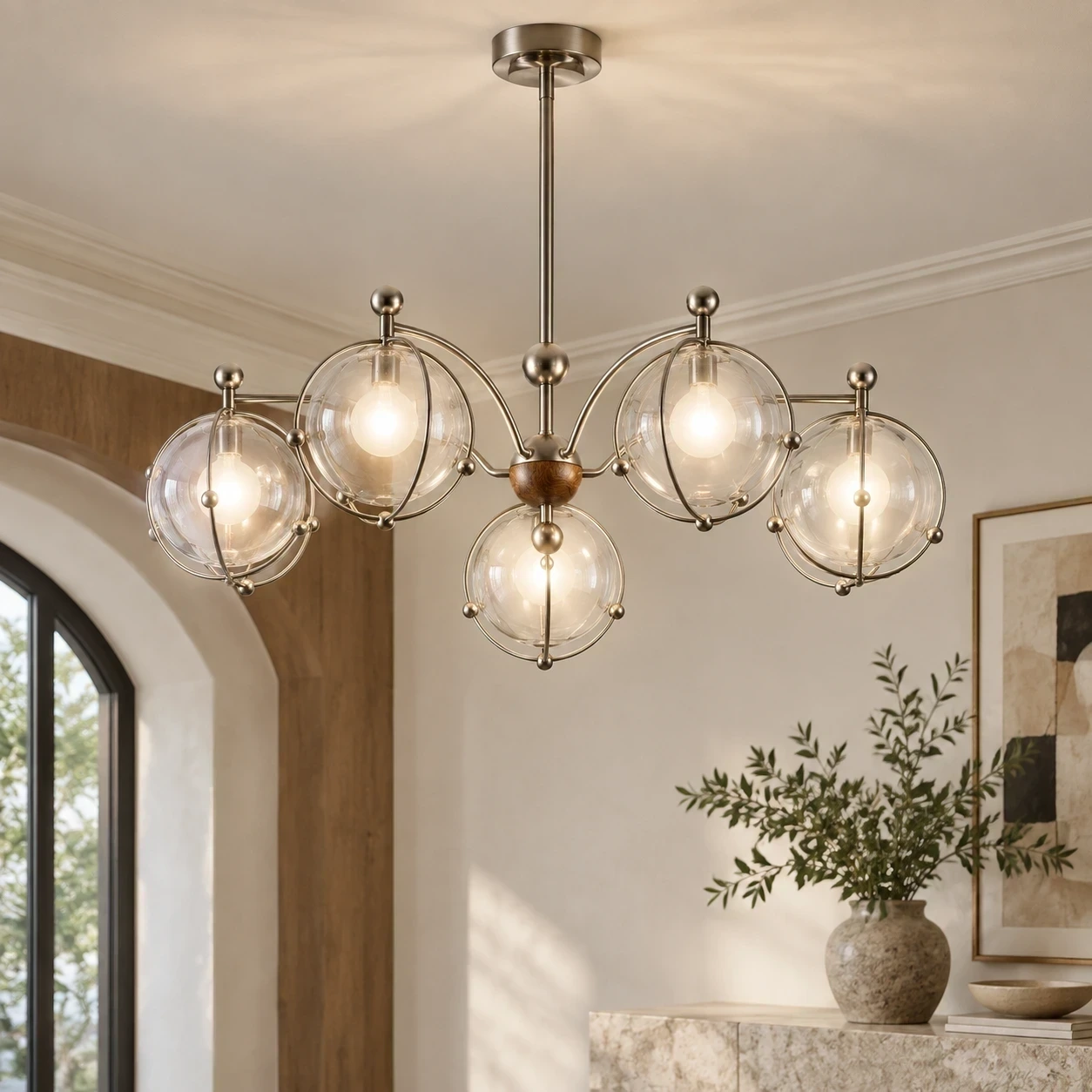 Wushlp Vintage Planet Glass Branch Chandelier in a living room