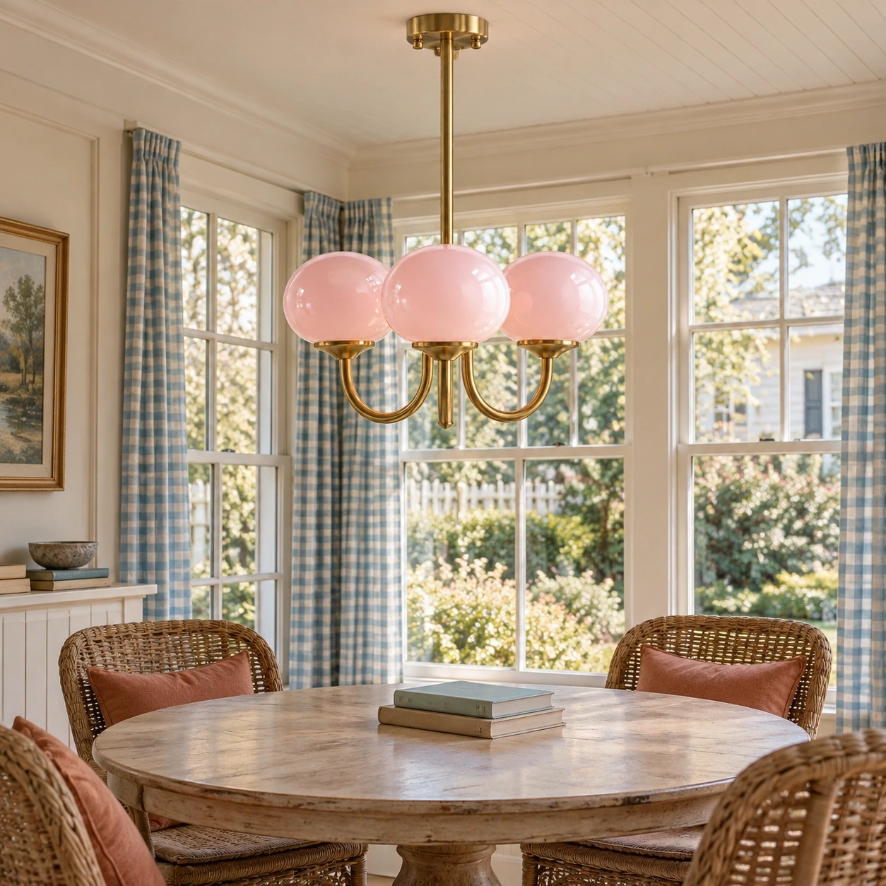 Elodie Vintage Pink Globe Glass Chandelier — scene sunroom
