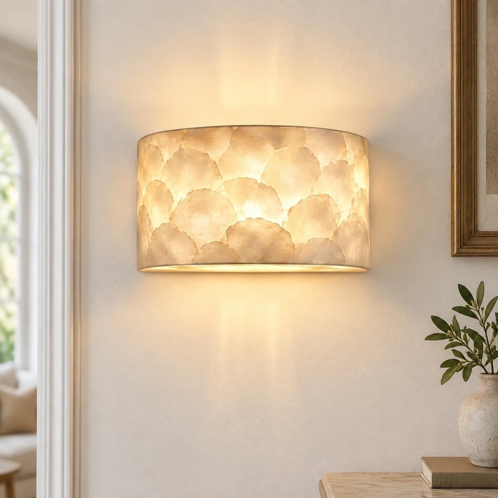 Odette Vintage Layered Shell Iron Wall Sconce installed in a bright interior