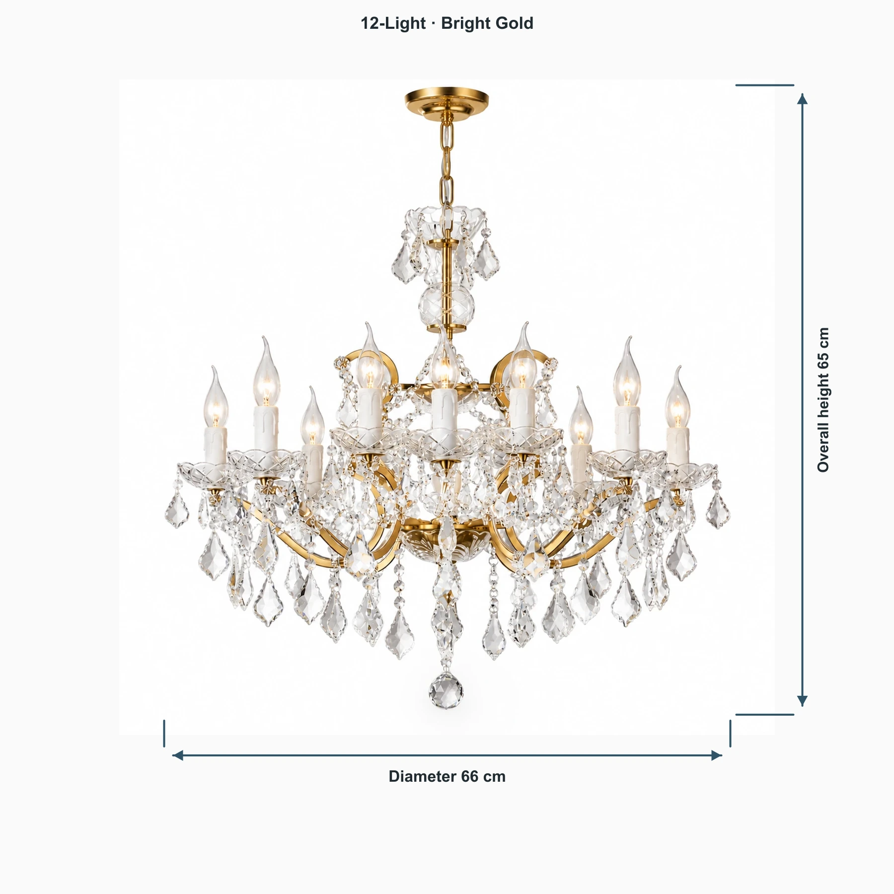 Dimension · 12-Light · Bright Gold · Ø66 × H65 cm