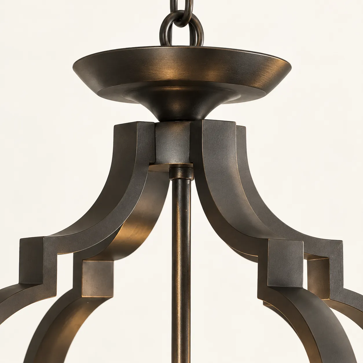 Close-up of the matte black upper iron frame connection