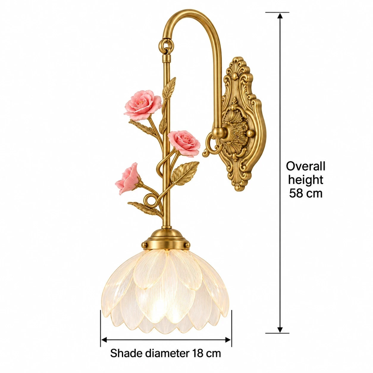 Wushlp Vintage Petal Copper Wall Light verified dimensions
