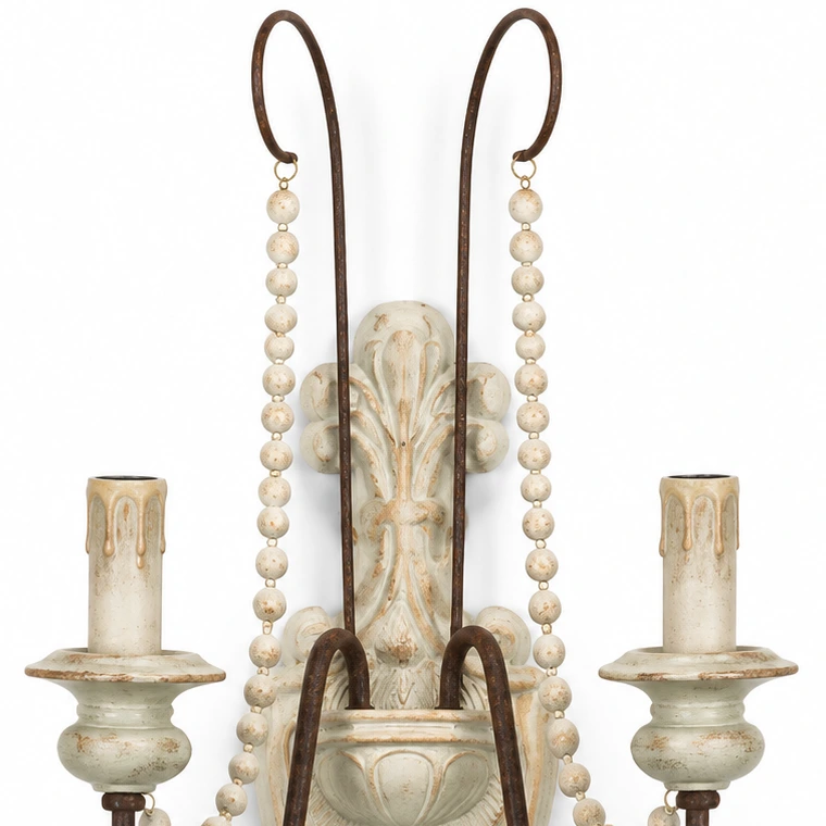 Mara Rustic Double-Arm Wood & Iron Wall Sconce — detail iron arm chain