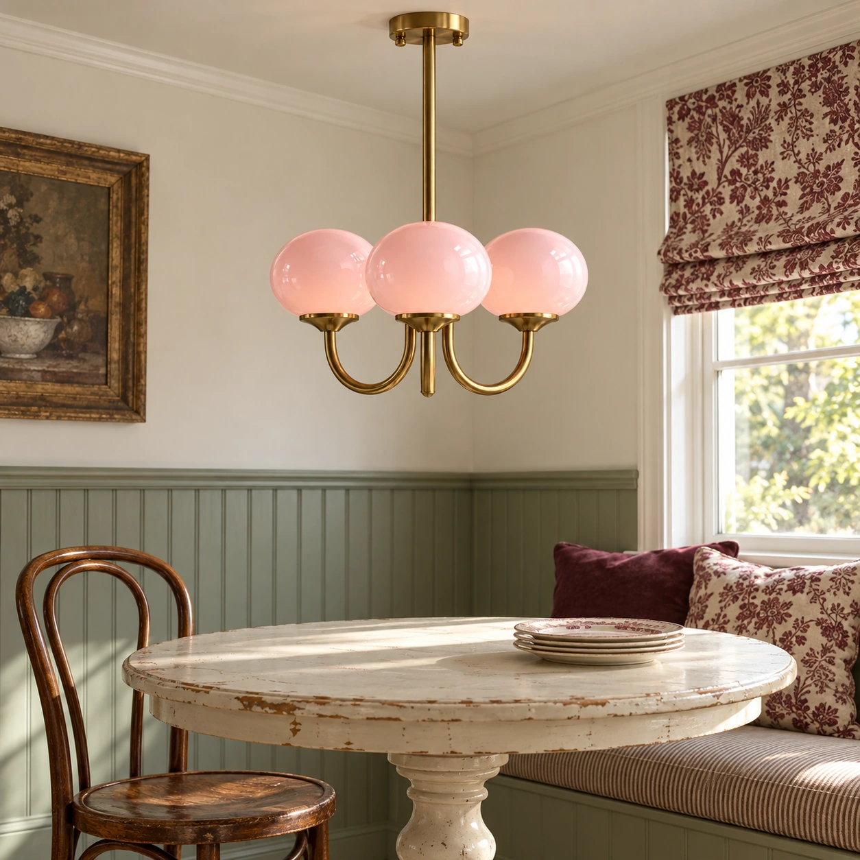 Elodie Vintage Pink Globe Glass Chandelier — scene breakfast
