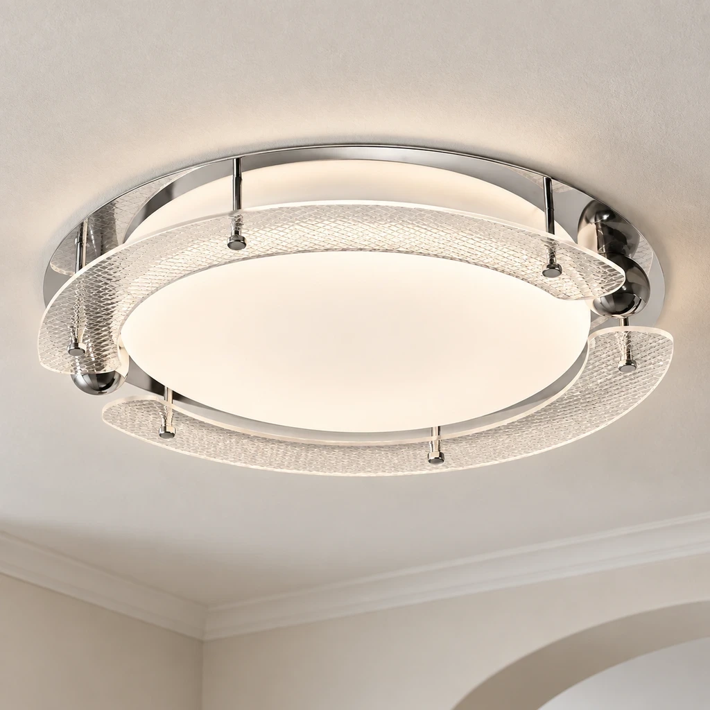 Iris Bauhaus Orbital Acrylic Alloy Flush Mount installed in a bright interior